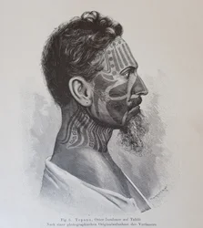 Juan Tepano, ilustração de &39;Sobre a tatuagem dos insulares de Páscoa&39;, por Hjalmar Stolpe, 1899